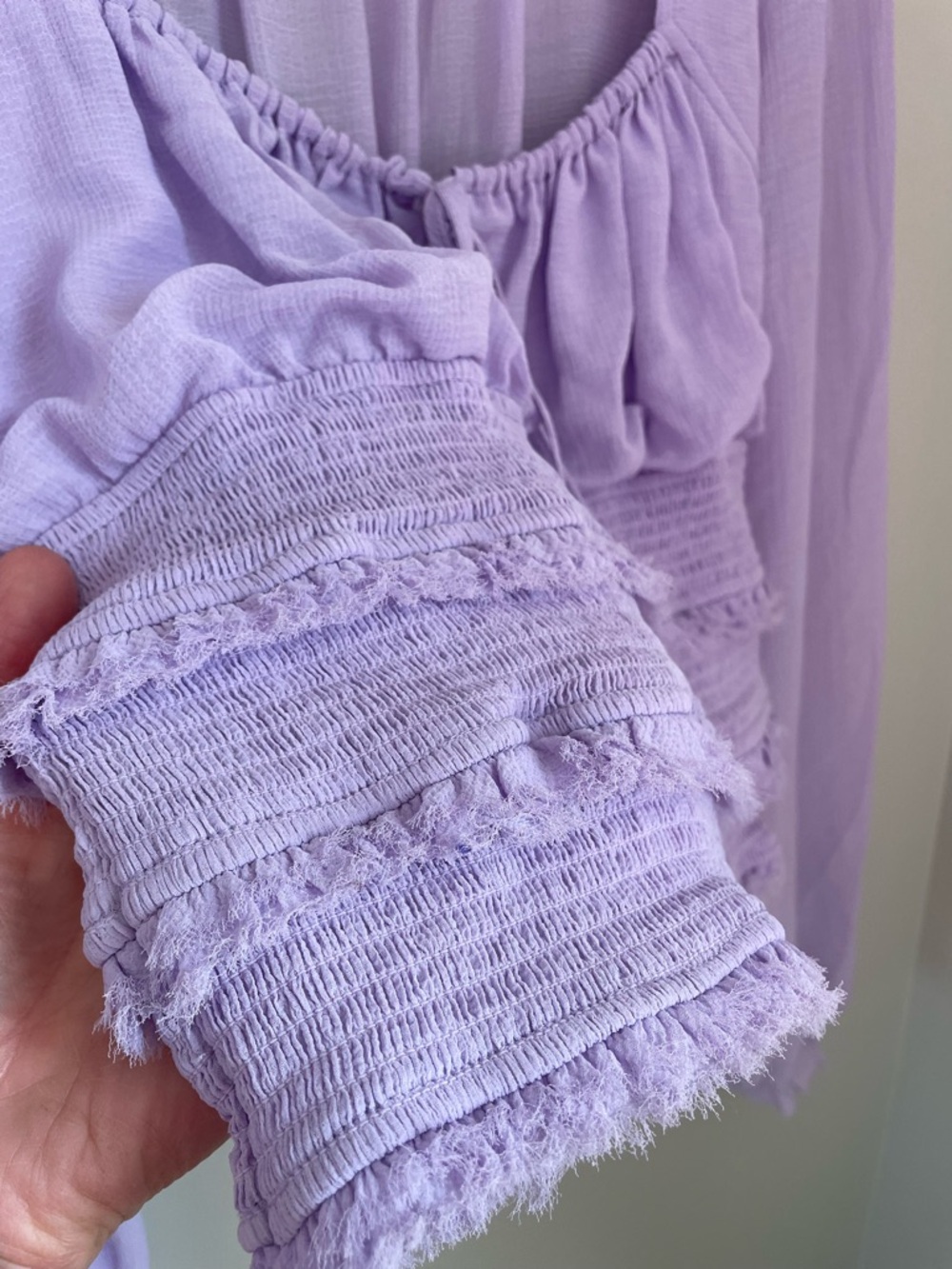 Free People Lolita Top Lavender Sz Medium Boho Sheer Smocked Festival Feminine - Picture 9 of 12